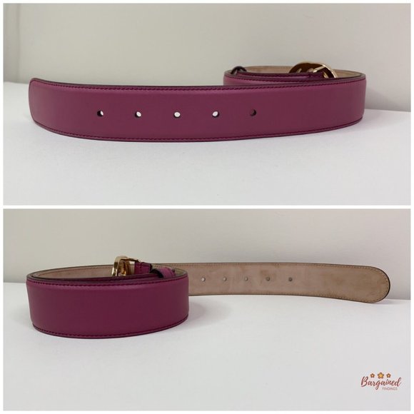 Authentic Gucci Pink Calfskin Leather Gold Interlocking G Buckle Belt 85/34 main image 6